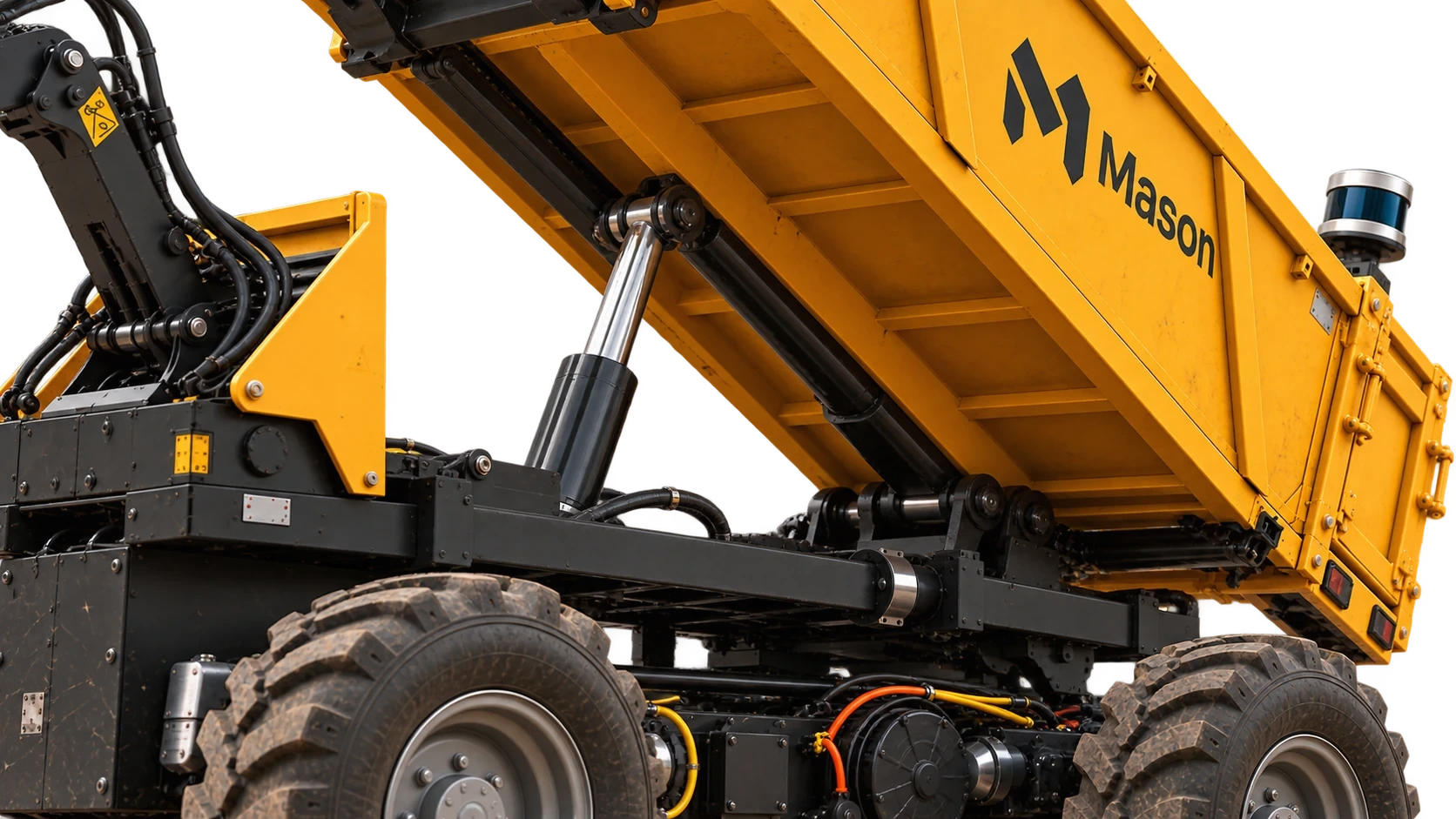 Close-up of Mason’s hydraulics and drivetrain
